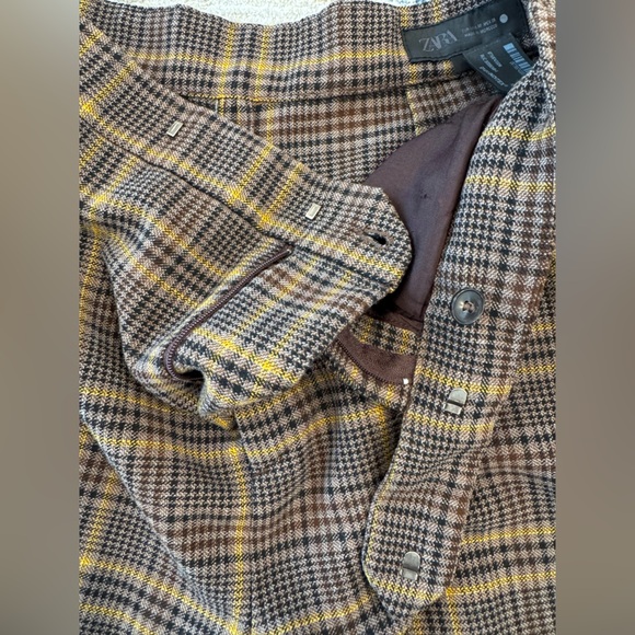 Zara Cropped Wide-Leg Plaid Trousers Brown, Gold & Black - Picture 8 of 10